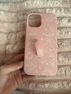 Loopy Case Pink Phone Case with White Western Icons and Hand Loop For iphone 12
